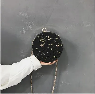 Star Pattern Velour Round Vintage Bag