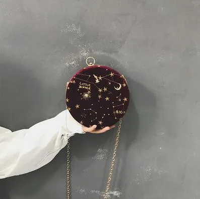 Star Pattern Velour Round Vintage Bag