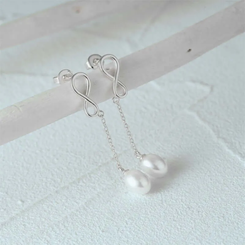 Sterling Silver Statement Long White Drop Pearl Earrings