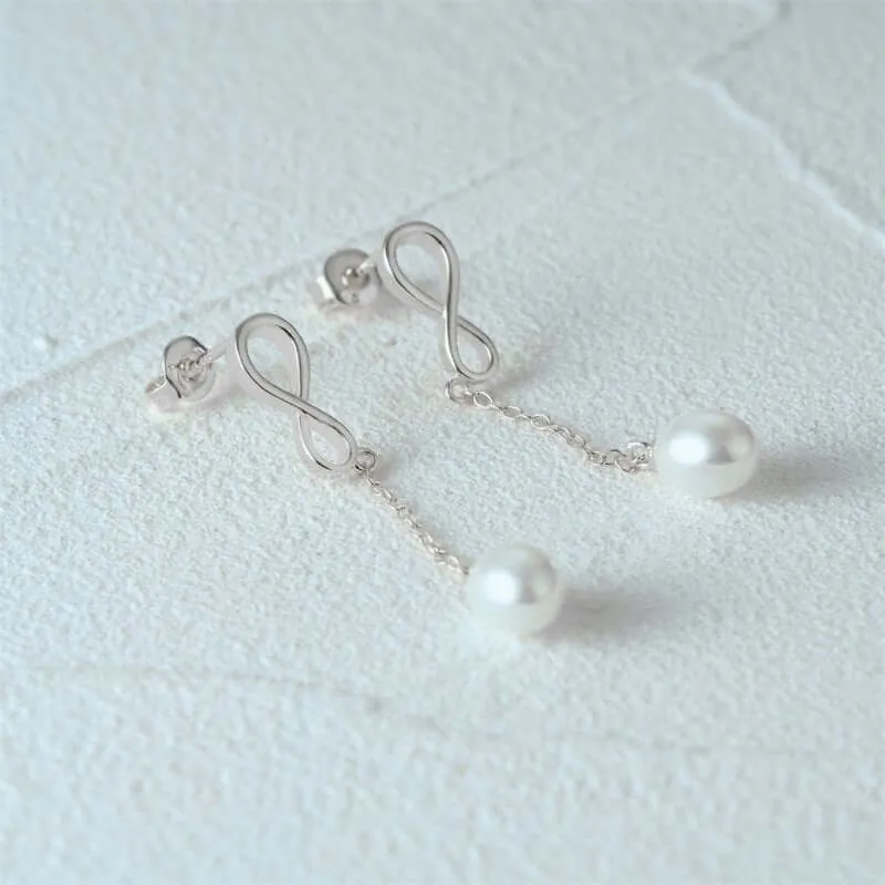 Sterling Silver Statement Long White Drop Pearl Earrings