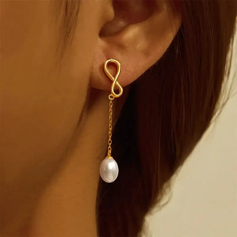 Sterling Silver Statement Long White Drop Pearl Earrings