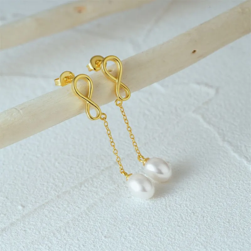 Sterling Silver Statement Long White Drop Pearl Earrings