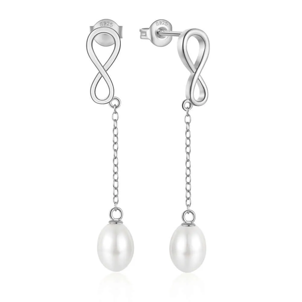 Sterling Silver Statement Long White Drop Pearl Earrings