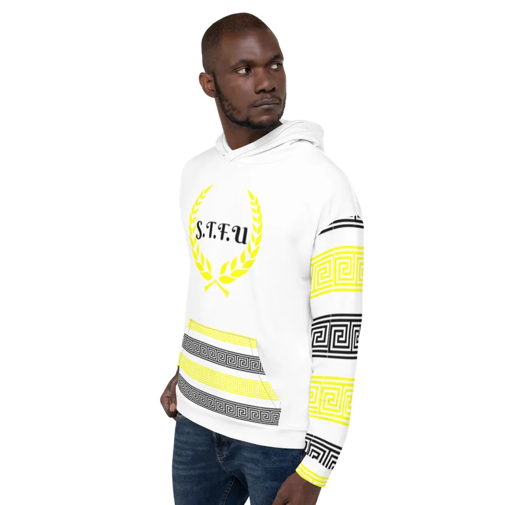 STFU Greek Hoodie - Black & Yellow on White