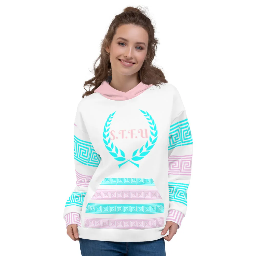 STFU Greek Hoodie - Blue & Pink on White
