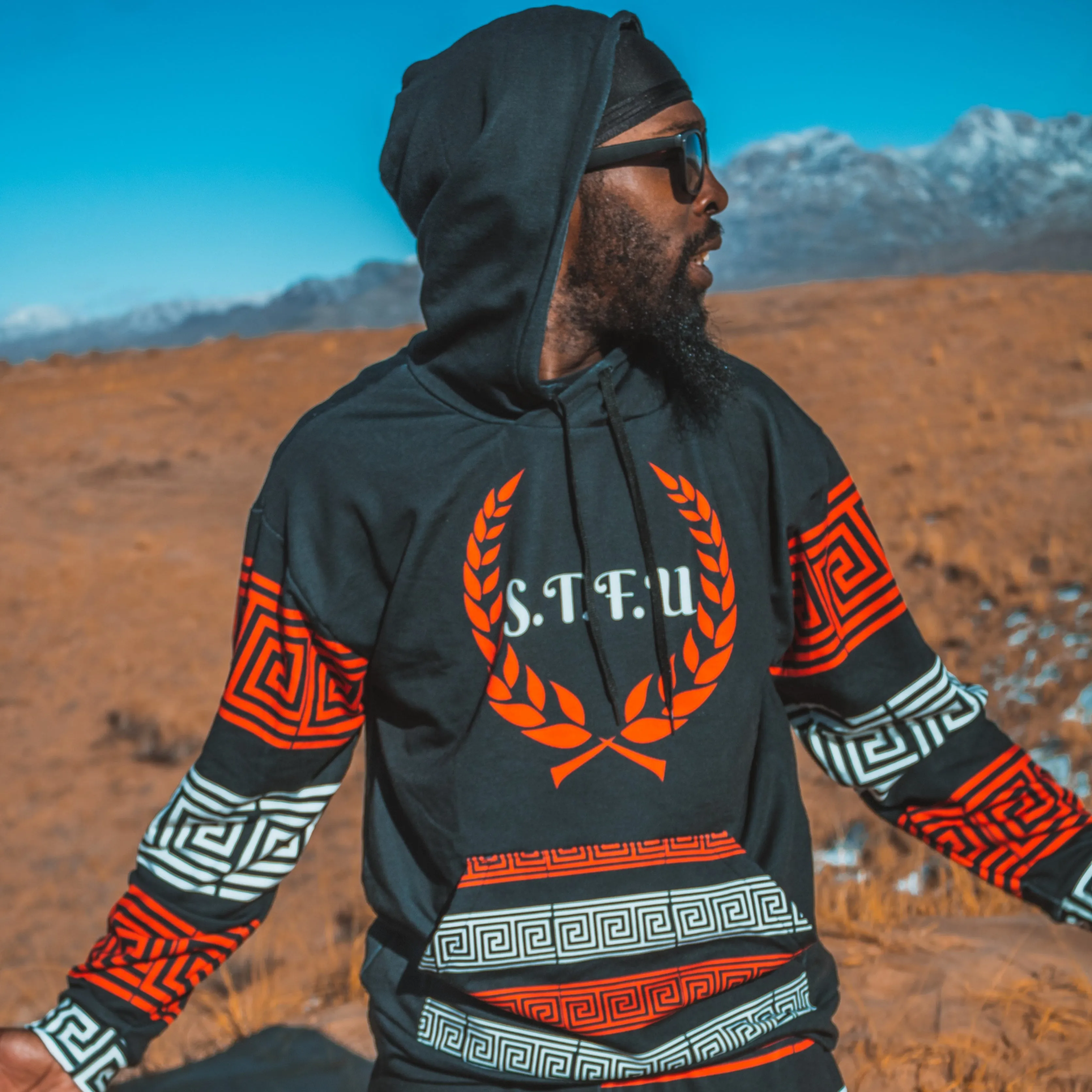 STFU Greek Hoodie - Red & White on Black