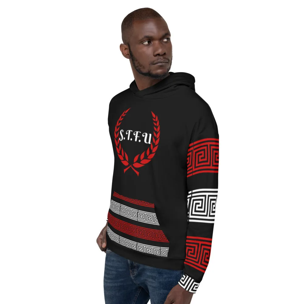 STFU Greek Hoodie - Red & White on Black