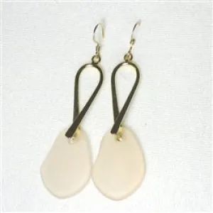 Sweet Peach Sea Glass Drop Earrings Gold