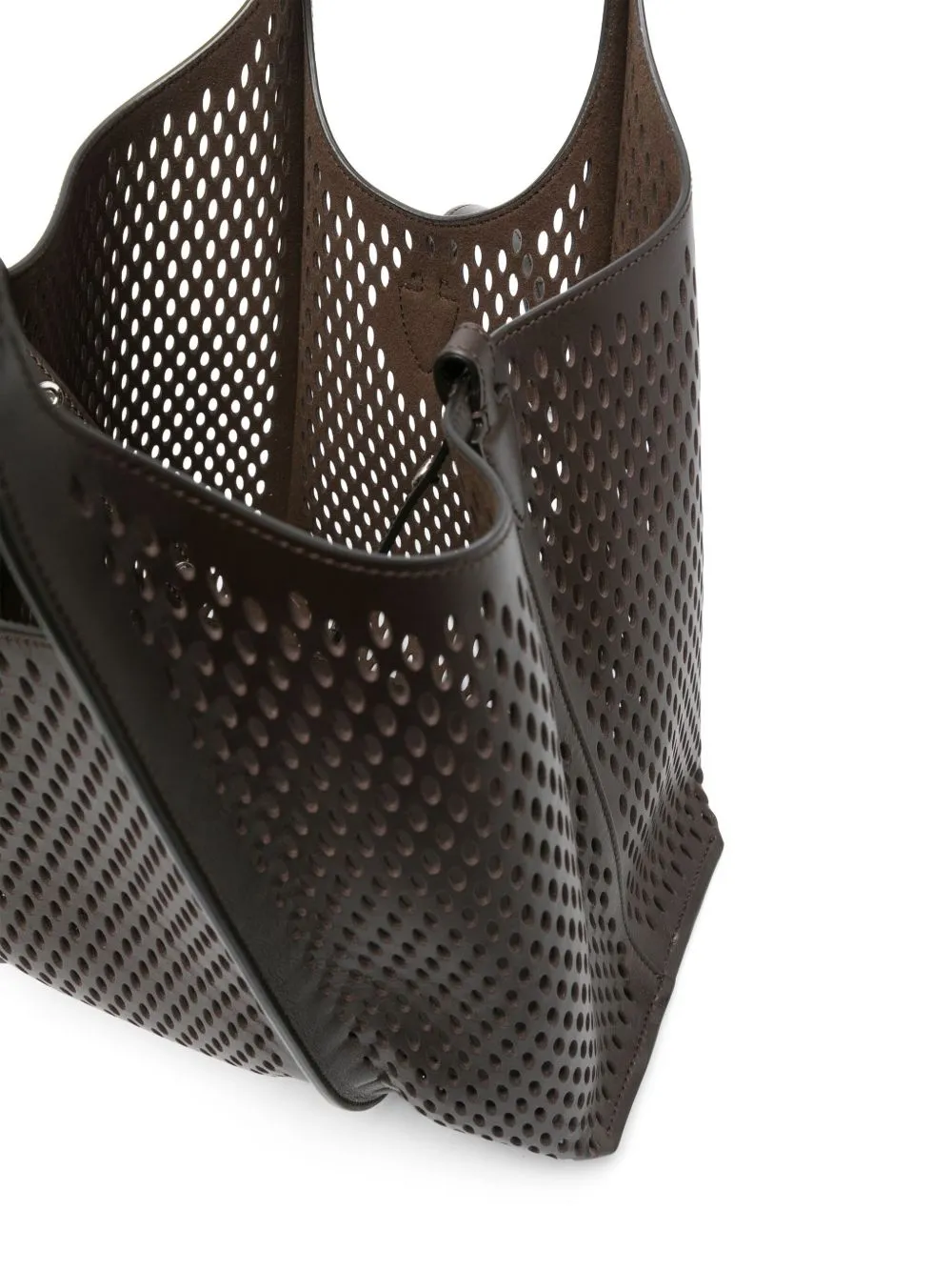 T timeless perforated leather small tote