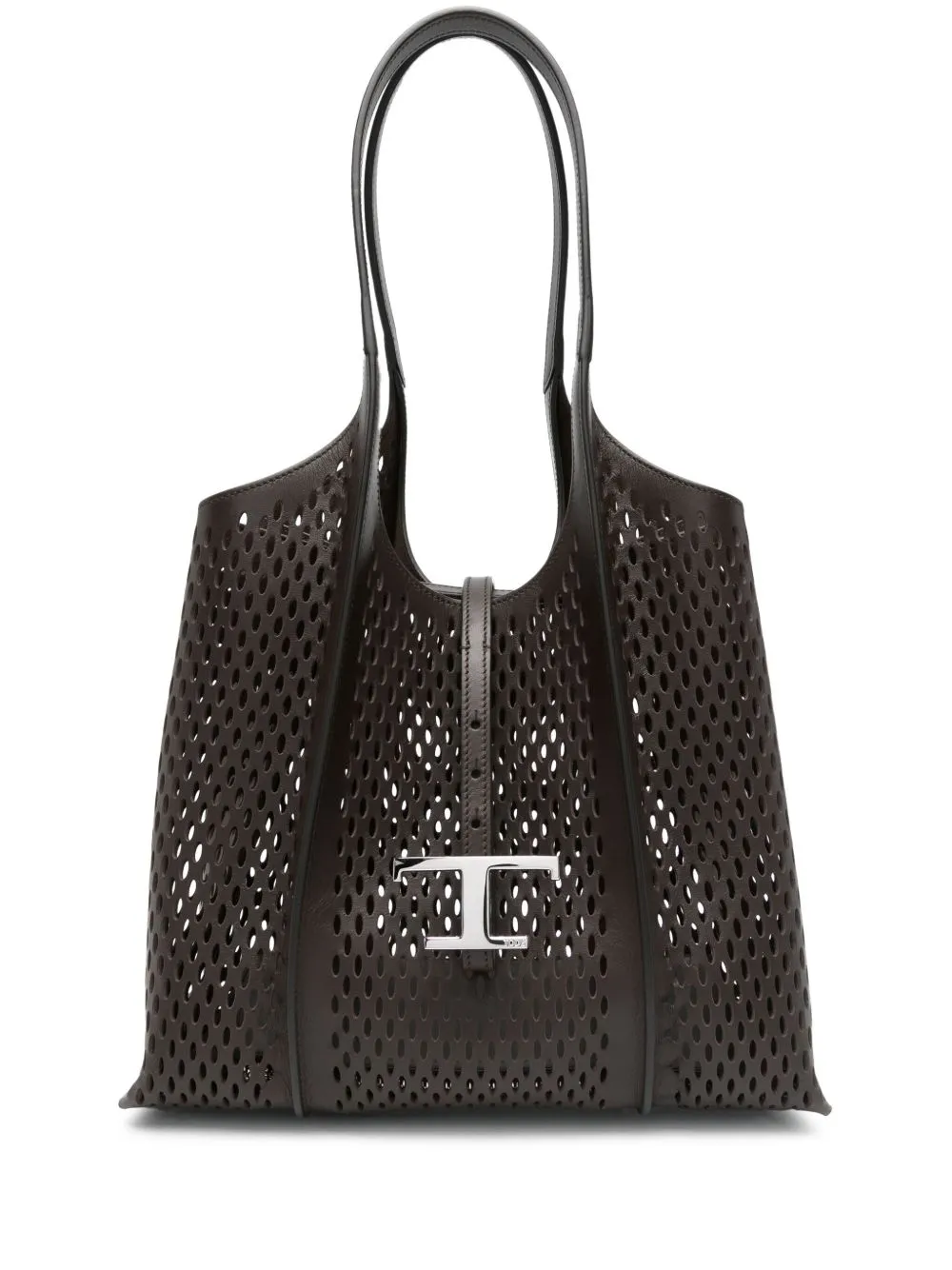 T timeless perforated leather small tote