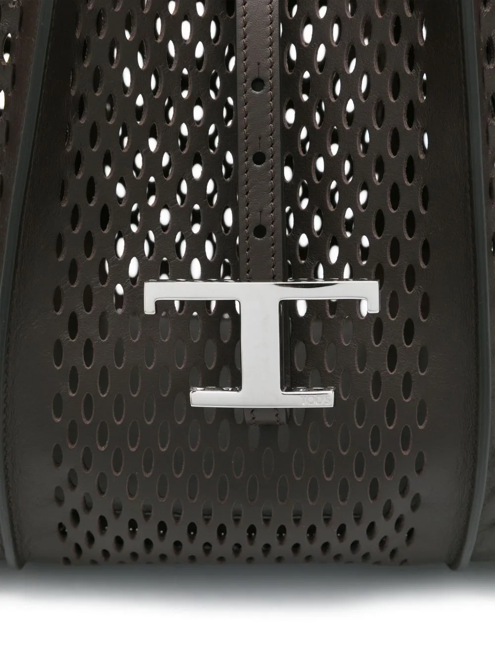 T timeless perforated leather small tote