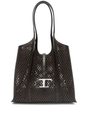 T timeless perforated leather small tote