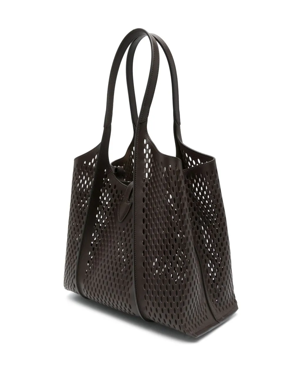 T timeless perforated leather small tote