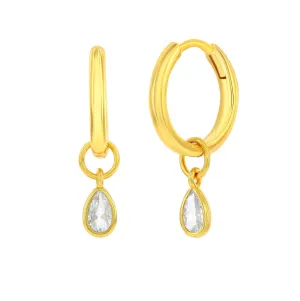 Teardrop CZ Charm Huggie Earrings