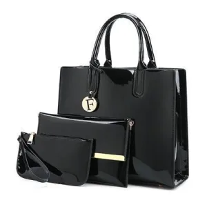 Three (3) Set Patent Leather Large Capacity Tote Bag