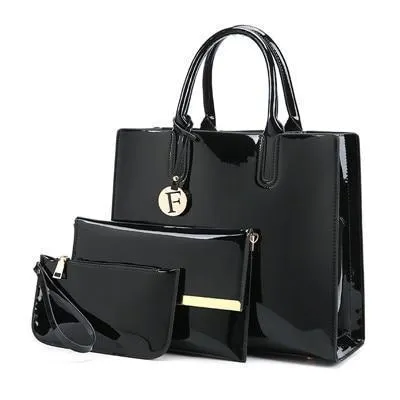 Three (3) Set Patent Leather Large Capacity Tote Bag