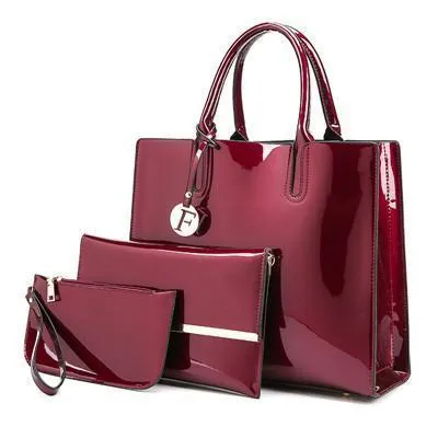 Three (3) Set Patent Leather Large Capacity Tote Bag