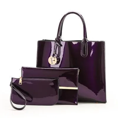 Three (3) Set Patent Leather Large Capacity Tote Bag