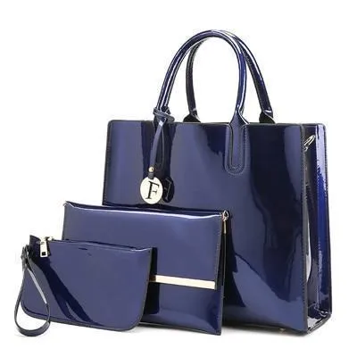 Three (3) Set Patent Leather Large Capacity Tote Bag