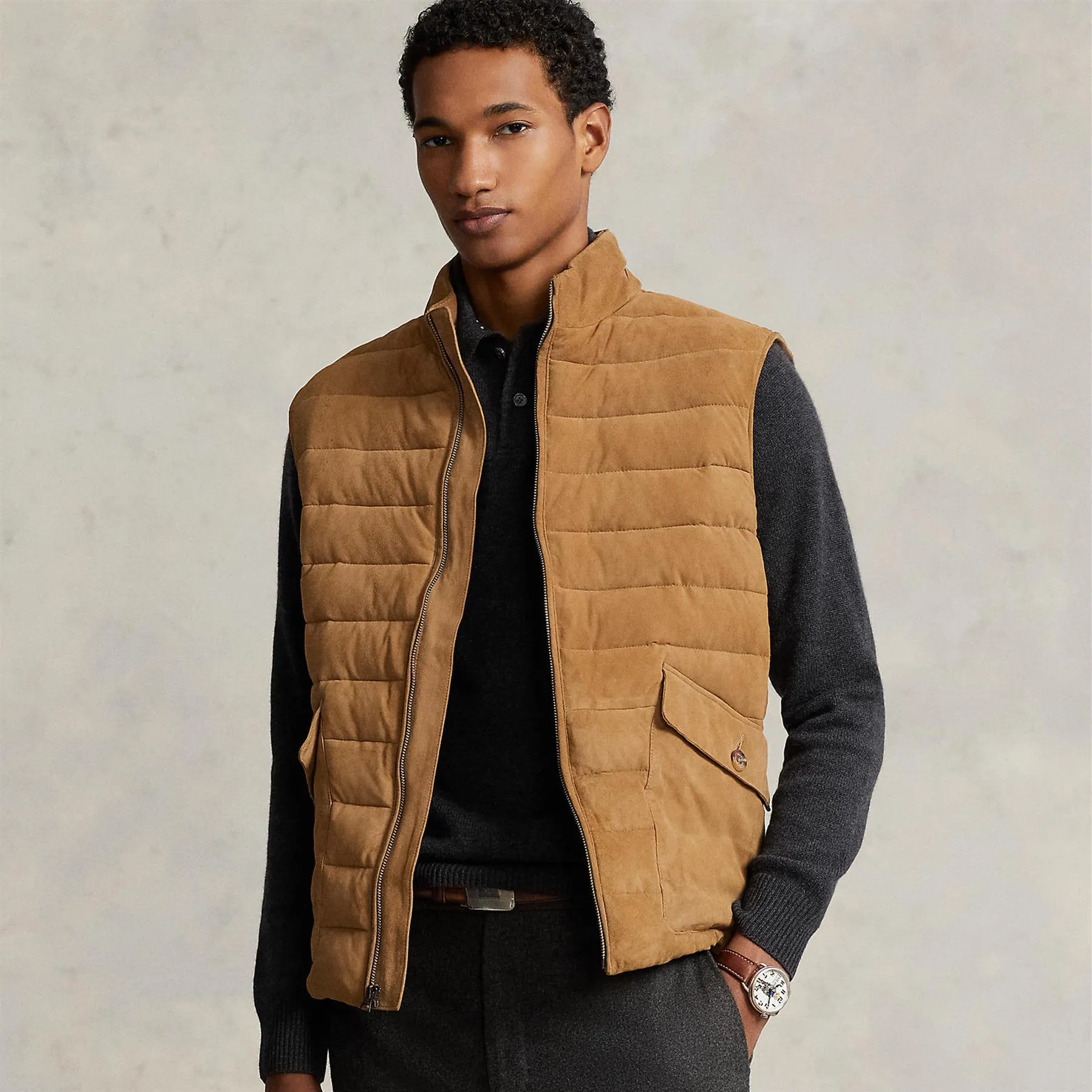 Tissue Suede Inulated Vest Desert Khaki