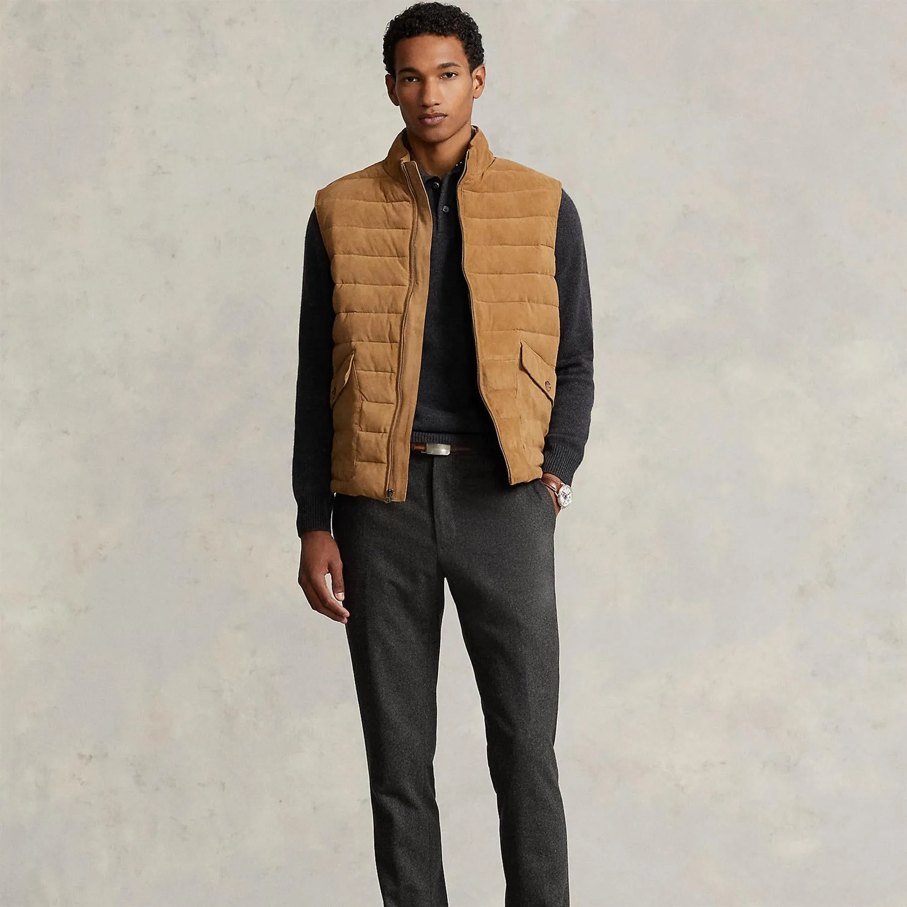Tissue Suede Inulated Vest Desert Khaki
