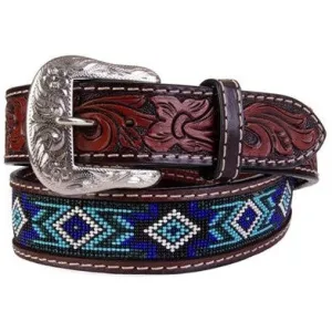 Twisted X Blue Beaded Leather Belt