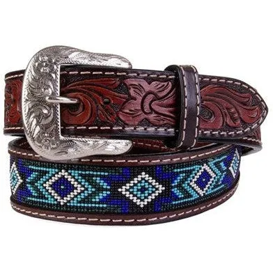 Twisted X Blue Beaded Leather Belt