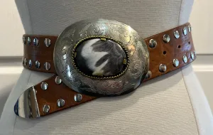 Two Way TAN  Moroccan Leather Belt w/ Oval Buckle