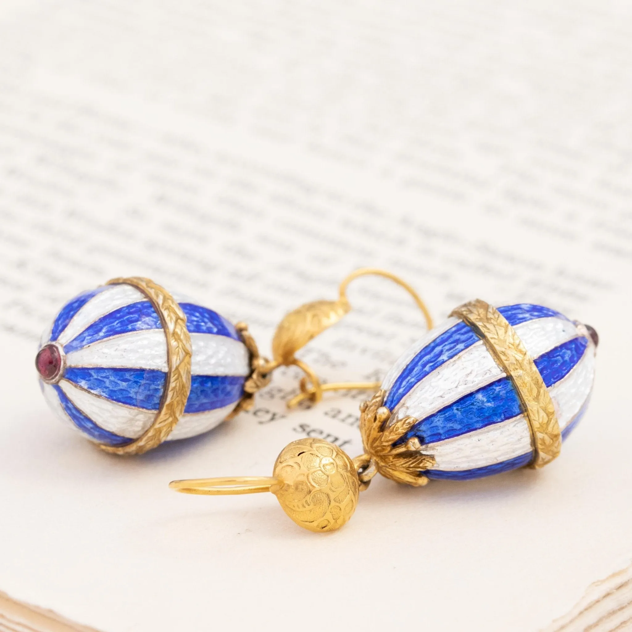 Victorian Revival Enamel and Gold Drop Earrings