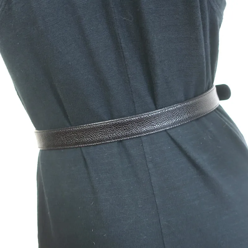 Vintage Chanel CC Turn Lock Belt Black Caviar Leather Size 75 US 30