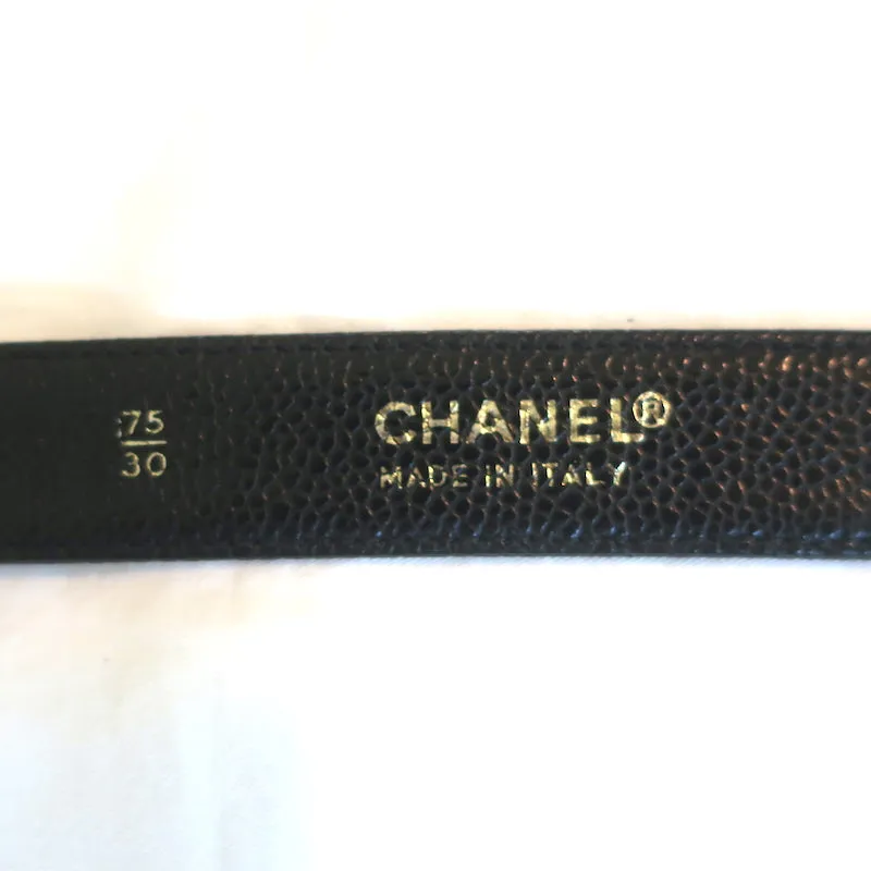 Vintage Chanel CC Turn Lock Belt Black Caviar Leather Size 75 US 30