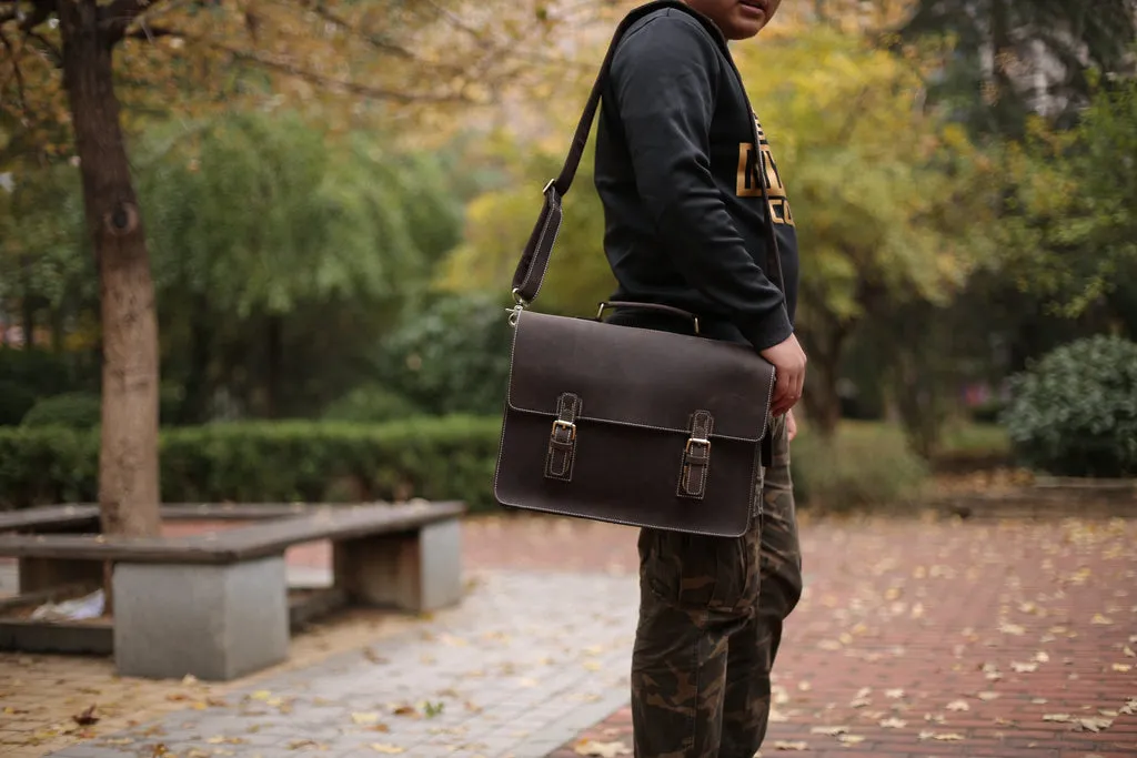 Vintage Crazy Horse Leather Briefcase Messenger Bag Laptop Bag