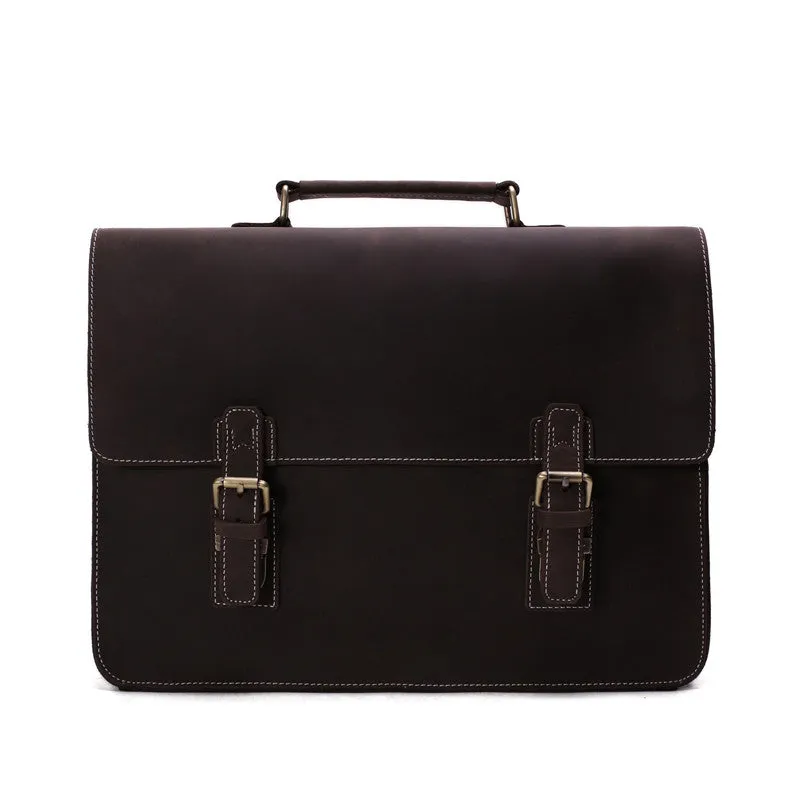 Vintage Crazy Horse Leather Briefcase Messenger Bag Laptop Bag