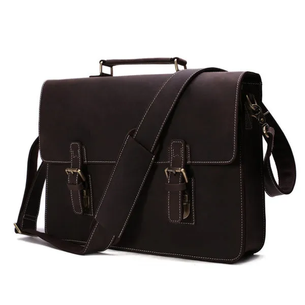 Vintage Crazy Horse Leather Briefcase Messenger Bag Laptop Bag