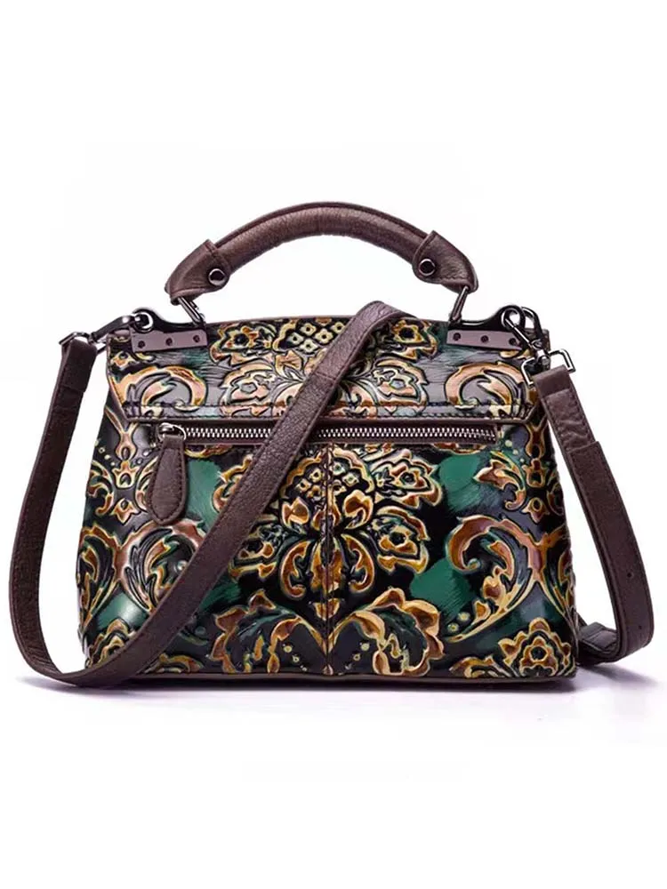 Vintage Handmade Leather Embossed Handbag
