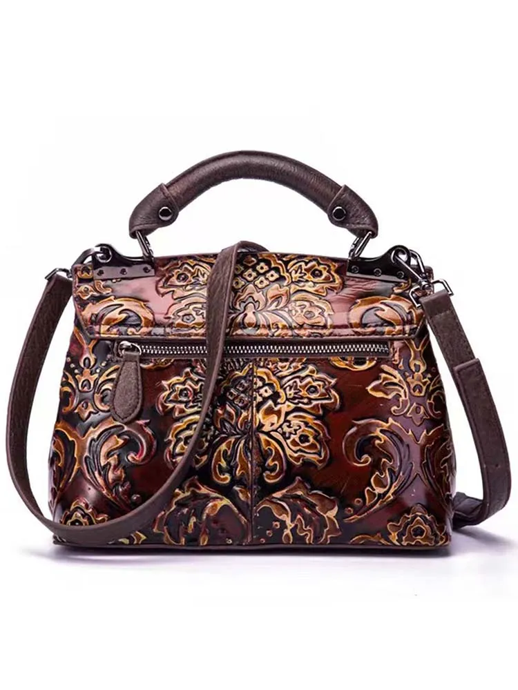 Vintage Handmade Leather Embossed Handbag