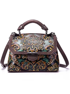 Vintage Handmade Leather Embossed Handbag