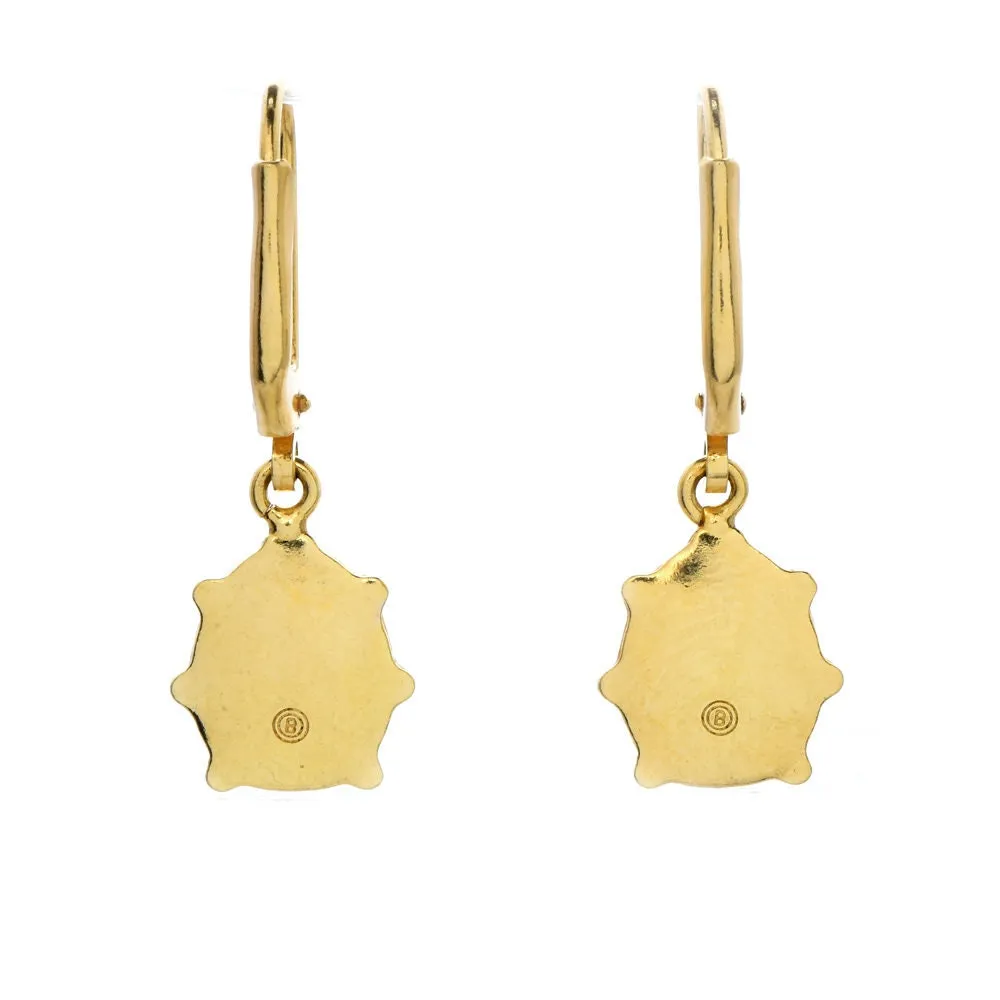 Vintage Italian Yellow Gold and Enamel Ladybug Lever Back Drop Earrings