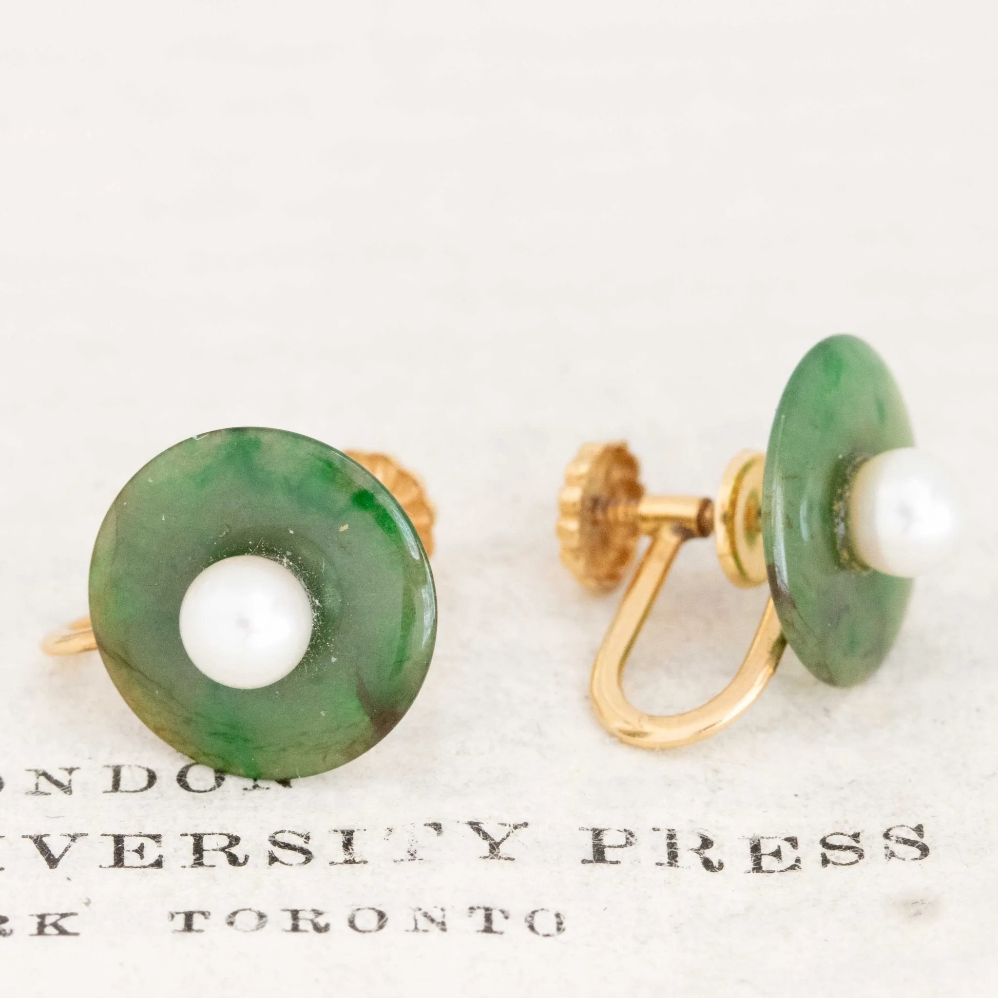 Vintage Jadeite & Pearl Earrings