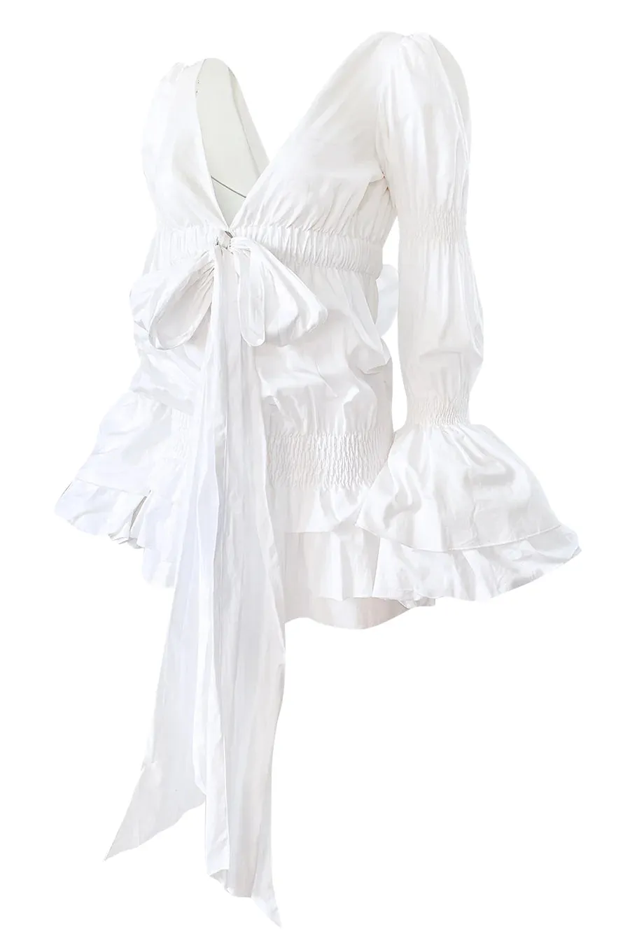 Vintage Spring 2006 White Cotton Plunging Mini Dress