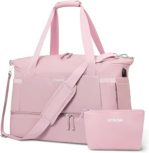 Weekend Travel Bag for Women, Gym Bag With USB Charging Port & Shoes Compartment - Pink