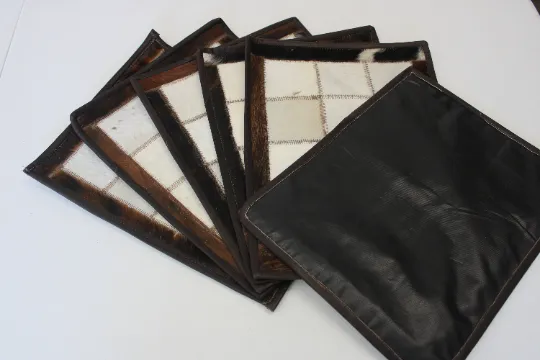 White & Brown Cowhide Placemats 15"x12"- Dinning Table Mats
