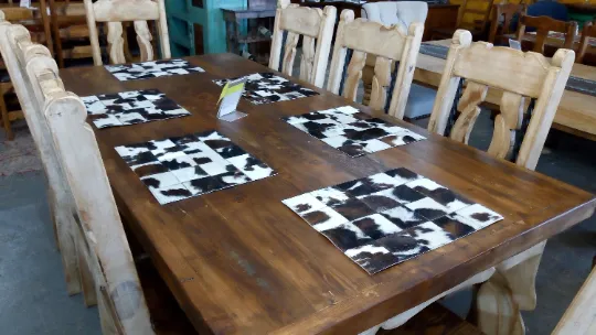White & Brown Cowhide Placemats 15"x12"- Dinning Table Mats