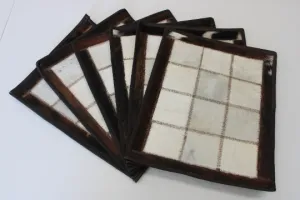 White & Brown Cowhide Placemats 15"x12"- Dinning Table Mats