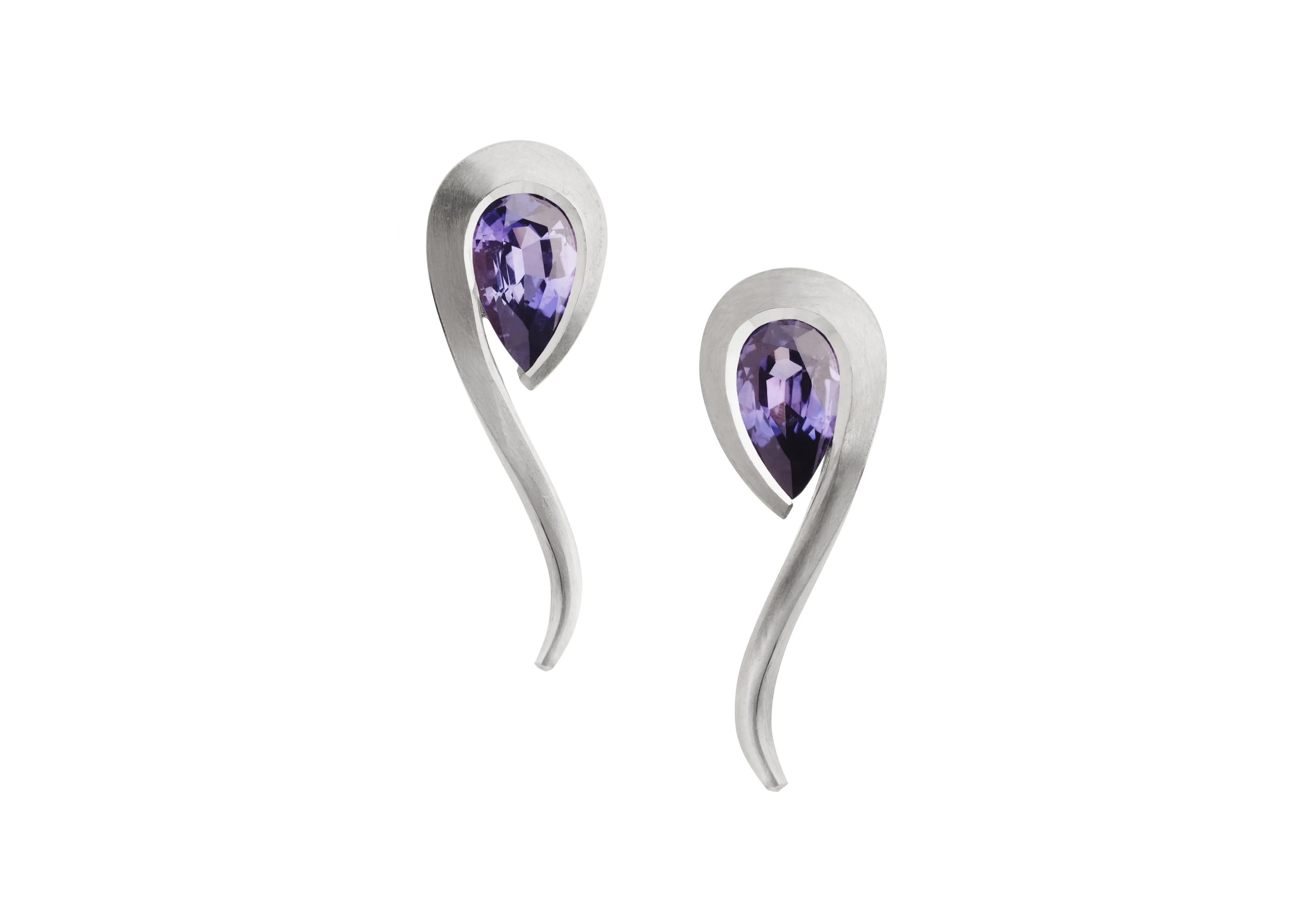 White gold and Purple Sapphire Twist Earrings