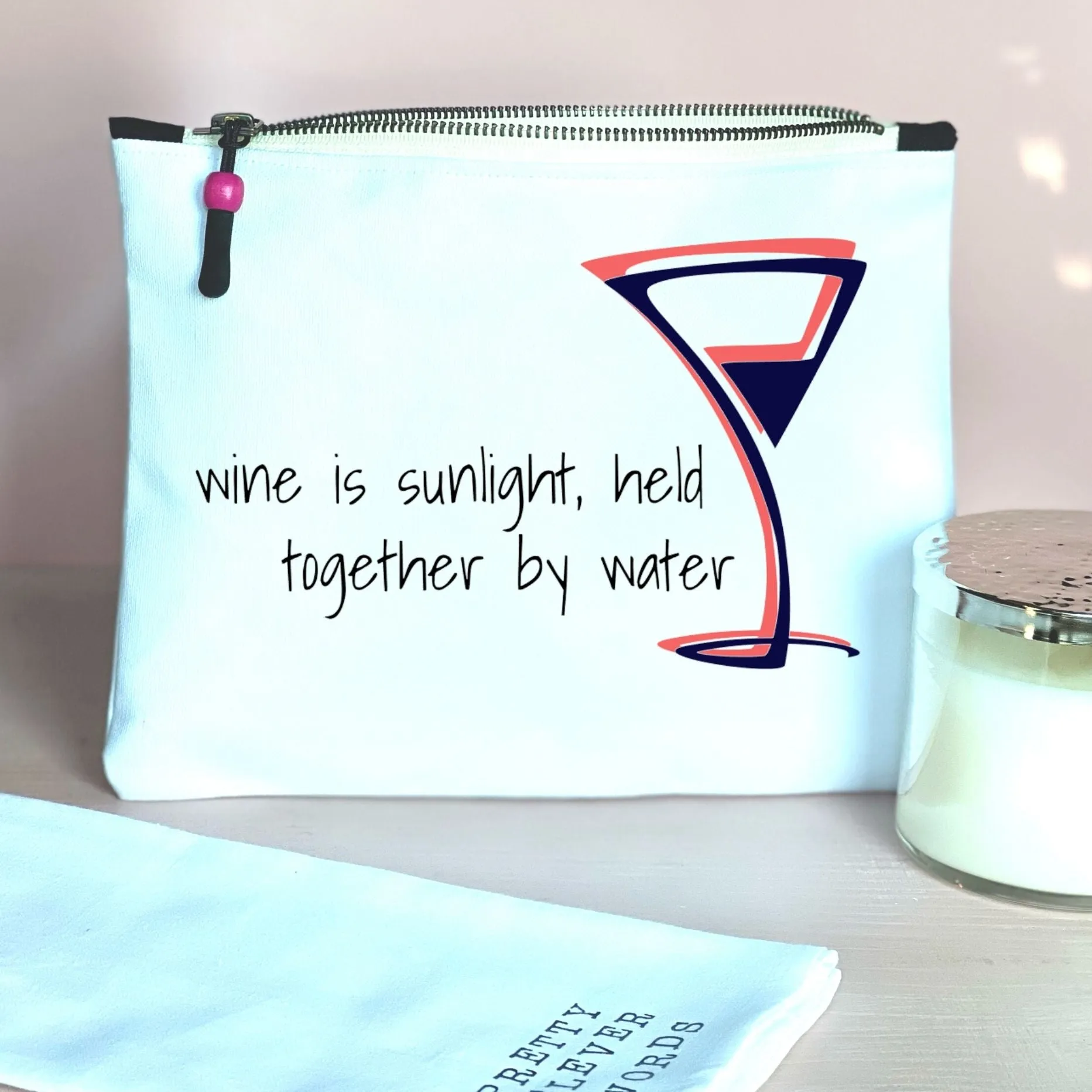 wine is sunlight - quotes and cocktails canvas zip bag