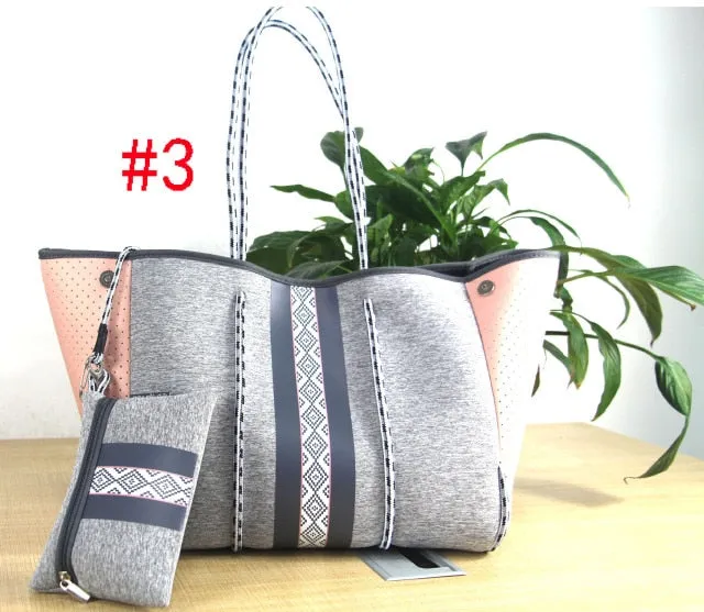 Women's Large Neoprene Travel Tote Bag With Wristlet