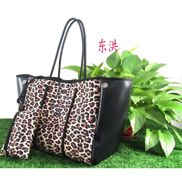 Women's Large Neoprene Travel Tote Bag With Wristlet