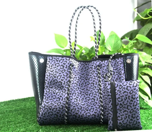 Women's Large Neoprene Travel Tote Bag With Wristlet