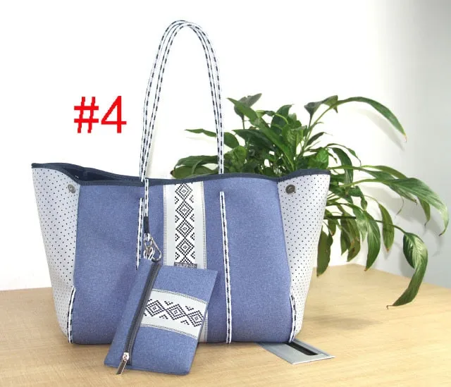 Women's Large Neoprene Travel Tote Bag With Wristlet